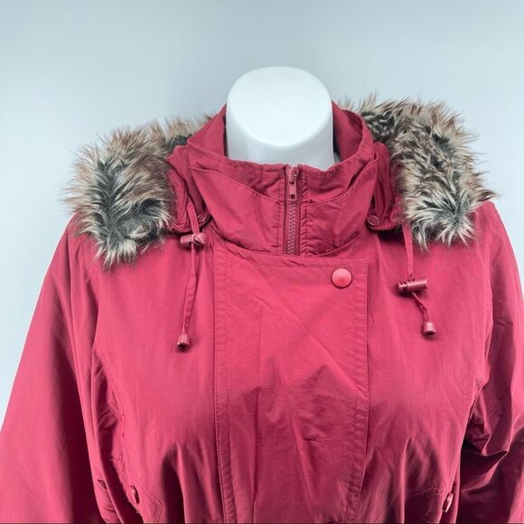 Women’s Red Removable Faux Fur Hooded Full Zip Convertible Anorak Parka Coat 1X - Picture 3 of 17